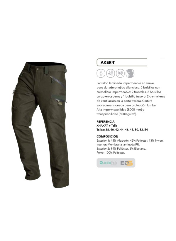 PANTALÓN CAZA HART AKER-T, IMPERMEABLE Y TRANSPIRABLE